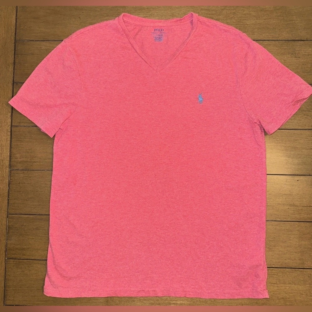 Polo Ralph Lauren Mens L Heather Salmon V Neck Cotton T Shirt Custom Slim Fit